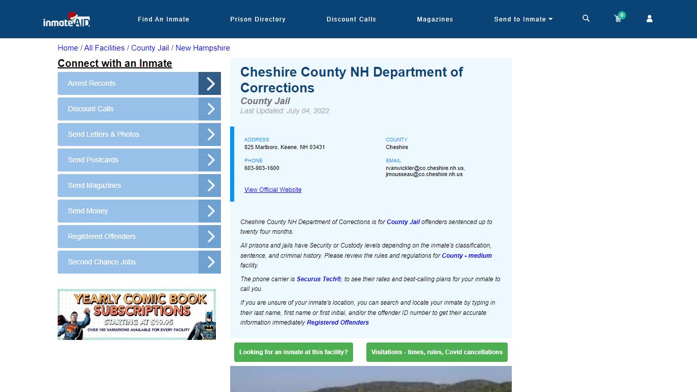 Cheshire County NH Department of Corrections - Inmate Locator - Keene, NH